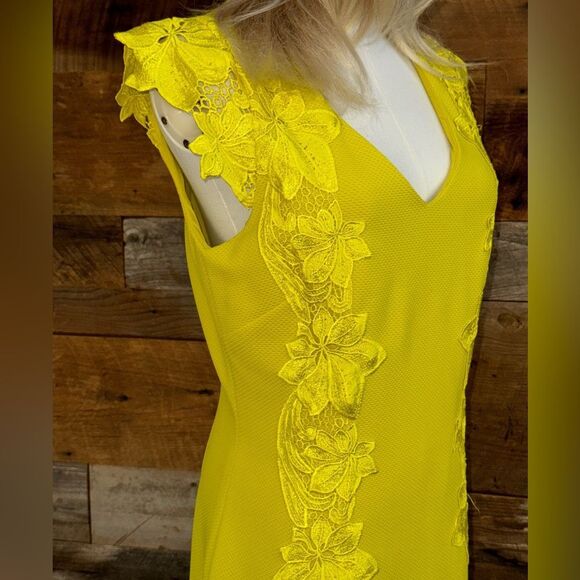 Badgley Mischka Yellow Sheath  Dress with Flutter Cap Sleeves - Picture 4 of 5